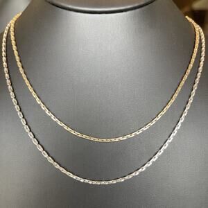 Vintage Lot Of 2 Sarah Coventry Gold Tone & SilverTone Chain Necklaces SC Mirror